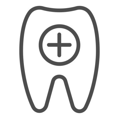 Diş ve artı çizgi simgesi. Sağlıklı diş vektörü çizimi beyaza izole edilmiş. Diş sağlığı tasarımı, web ve uygulama için tasarlanmış. Eps 10.