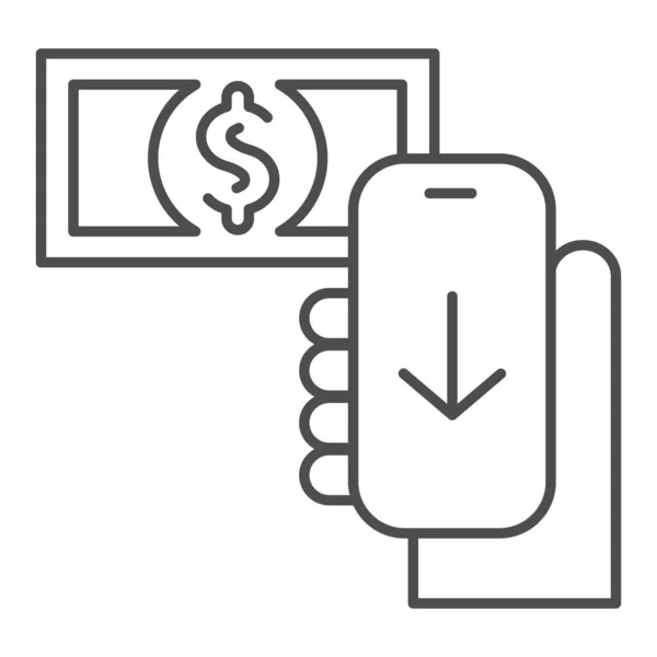Transazione dollaro icona linea sottile. Illustrazione vettoriale di pagamento mobile isolata su bianco. Design dello stile del contorno di trasferimento del dollaro, progettato per il web e l'app. Eps 10 . — Vettoriale Stock