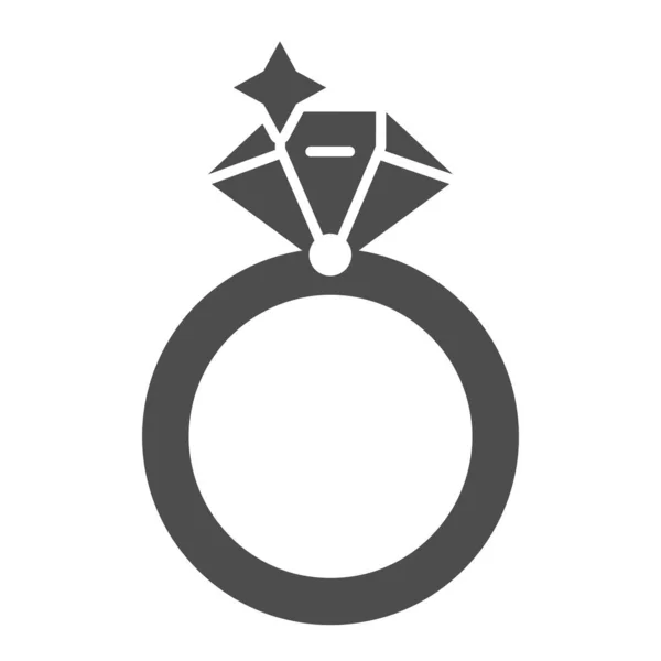 Diamond ring solid icon. Ring with gemstone vector illustration isolated on white. Jewel glyph style design, designed for web and app. Eps 10. — Stock Vector