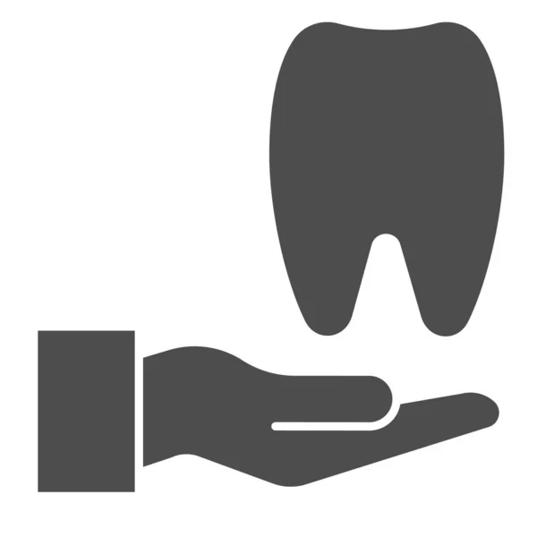 Mano y diente sólido icono. Ilustración vectorial odontológica aislada en blanco. Brazo con diseño de estilo glifo dental, diseñado para web y aplicación. Eps 10 . — Vector de stock