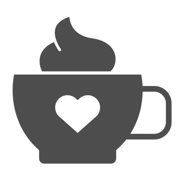 Kávé krém szilárd ikonnal. Egy bögre kávé szívvektoros illusztrációval, fehér színnel. Igyon glyph stílus design, tervezett web és app. 10. rész. — Stock Vector