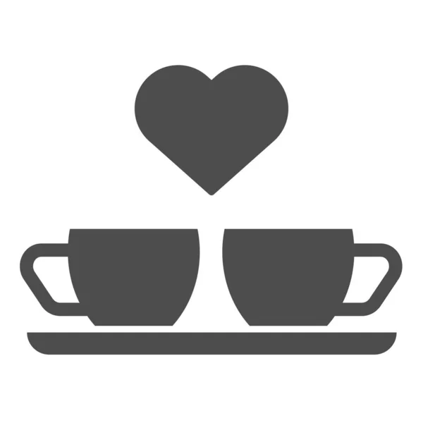 Corazón y dos tazas de café icono sólido. Dos tazas e ilustración de vectores cardíacos aislados en blanco. Diseño de estilo glifo de bebida romántica, diseñado para la web y la aplicación. Eps 10 . — Archivo Imágenes Vectoriales