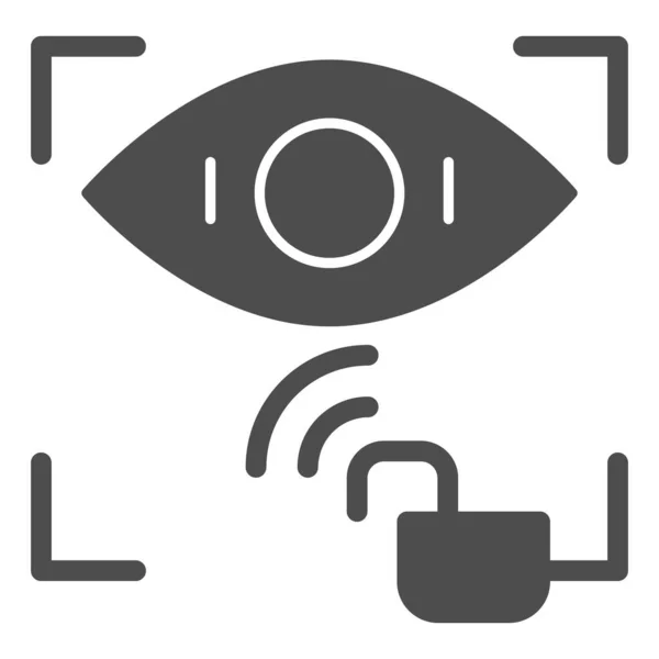 Retina認識は固体アイコンのロックを解除.白で分離された目の識別アクセスベクトル図。ウェブとアプリ用に設計されたバイオメトリックスキャングリフスタイルのデザイン。Eps 10. — ストックベクタ