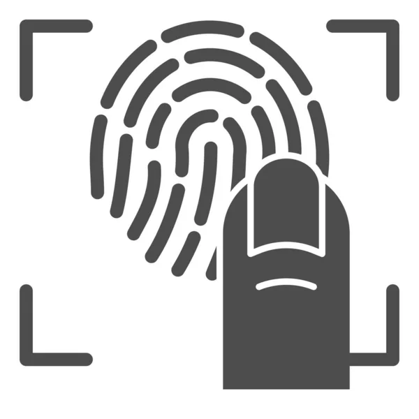 Δάχτυλο και αποτύπωμα στερεό εικονίδιο. Εικόνα διανύσματος σαρωτή που απομονώνεται στο λευκό. Βιομετρική προστασία glyph στυλ σχεδιασμού, σχεδιασμένο για web και app. Eps 10. — Διανυσματικό Αρχείο