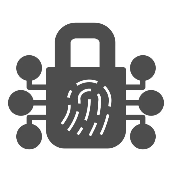 Fingerprint with lock solid icon. Finger scan locked vector illustration isolated on white. Biometric authorization glyph style dsign, designed for web and app. Eps 10. — Stock Vector