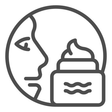 Yüz ve krem çizgisi ikonu. Cilt bakımı çizimi beyaza izole edildi. Yüz hatları tasarımı için merhem, web ve uygulama için tasarlanmış. Eps 10.