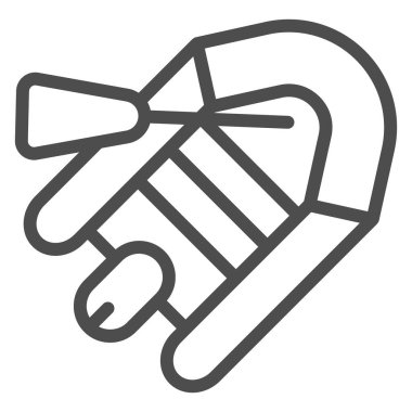 Şişme bot çizgisi simgesi. Tekne ve kürek çizimi beyaza izole edilmiş. Lastik taşıyıcı tasarımı, ağ ve uygulama için tasarlanmış. Eps 10.