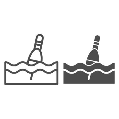 Yüzme çizgisi ve sembol. Bobber vektör çizimi beyaza izole edildi. Ağ ve uygulama için tasarlanmış ana hatlı tasarım. Eps 10.