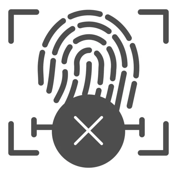 Fingerprint denied solid icon. Finger identification and cross vector illustration isolated on white. Biometric access denied glyph style design, designed for web and app. Eps 10. — Stock Vector