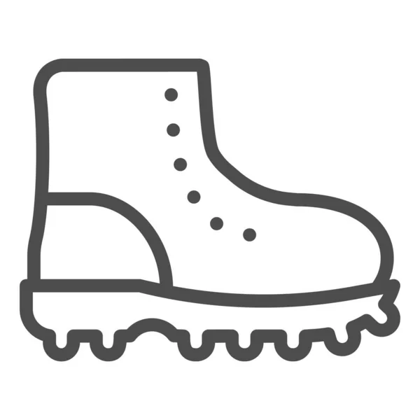 ハイキングブーツのラインアイコン。白い上に隔離された履物のベクトル図。軍事ブーツは、ウェブやアプリのために設計されたスタイルのデザインを概説します。Eps 10. — ストックベクタ