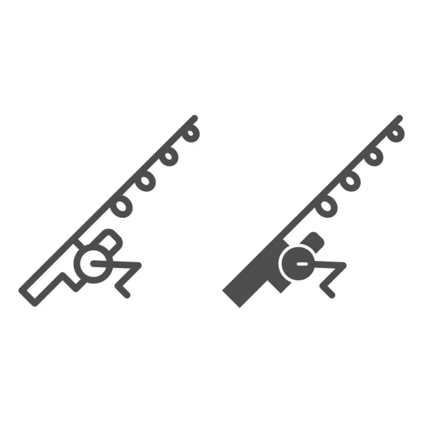 낚시 줄 과 글 리프 아이콘이요. 흰색에서 분리 된스 플링 일러스트. 웹 과 앱을 위해 설계된 태클 윤곽 디자인. Eps 10. — 스톡 벡터