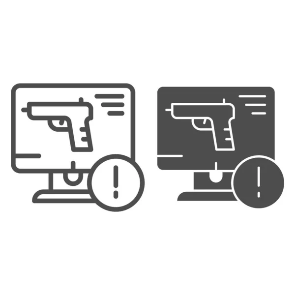 Weapon on computer line and glyph icon. Computer attack vector illustration isolated on white. Gun on desktop outline style design, designed for web and app. Eps 10. — Stock Vector