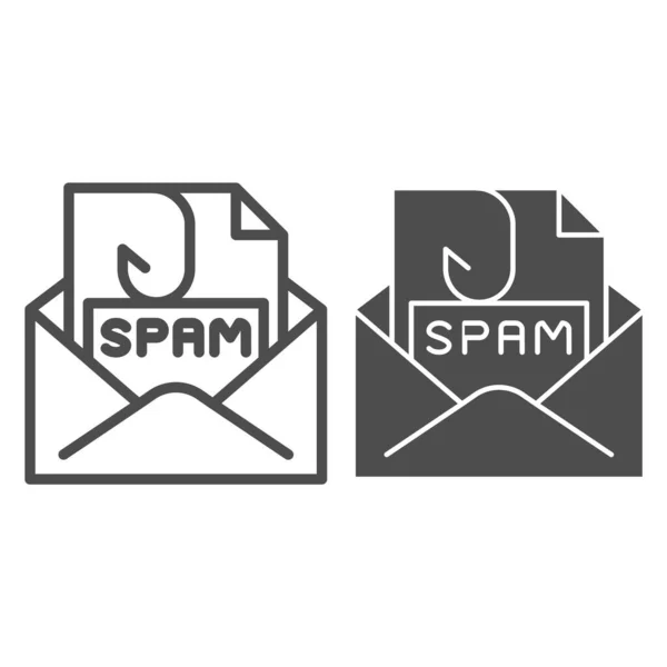 Spam-Mail und Glyphen-Symbol. Spam-Brief im Umschlag Vektor Illustration isoliert auf weiß. Nachricht mit Hakenumriss-Design, entworfen für Web und App. Eps 10. — Stockvektor