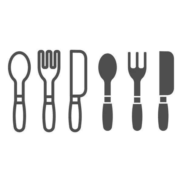 Linha de talheres e ícone de glifo. Ferramentas de cozinha ilustração vetorial isolado em branco. Fork, faca e colher design de estilo esboço, projetado para web e app. Eps 10 . — Vetor de Stock