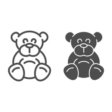 Oyuncak ayı çizgisi ve sembol. Pelüş oyuncak vektör çizimi beyaza izole edildi. Ted tasarım tasarımı, web ve uygulama için tasarlandı. Eps 10.