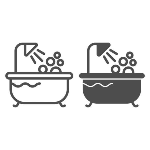 Linha de banho e ícone de glifo. Duche ilustração vetorial isolado em branco. Design de estilo de contorno de banheira, projetado para web e aplicativo. Eps 10 . — Vetor de Stock