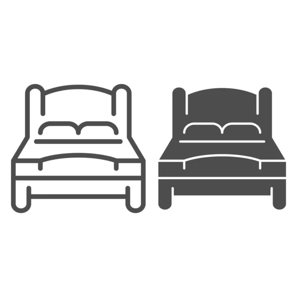 Línea de cama e icono de glifo. Ilustración de doble cama vectorial aislada en blanco. Diseño de estilo de contorno de habitación doble, diseñado para la web y la aplicación. Eps 10 . — Vector de stock
