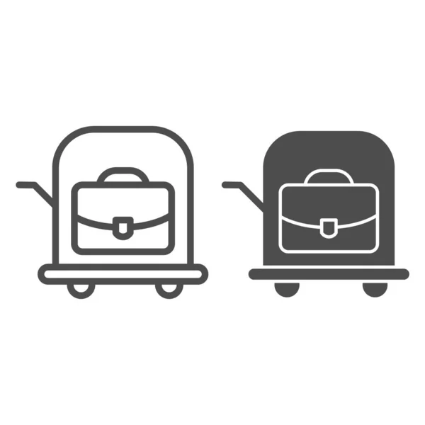 Bag on trolley line and glyph icon. Luggage cart vector illustration isolated on white. Suitcase on cart outline style design, designed for web and app. Eps 10. — Stock Vector