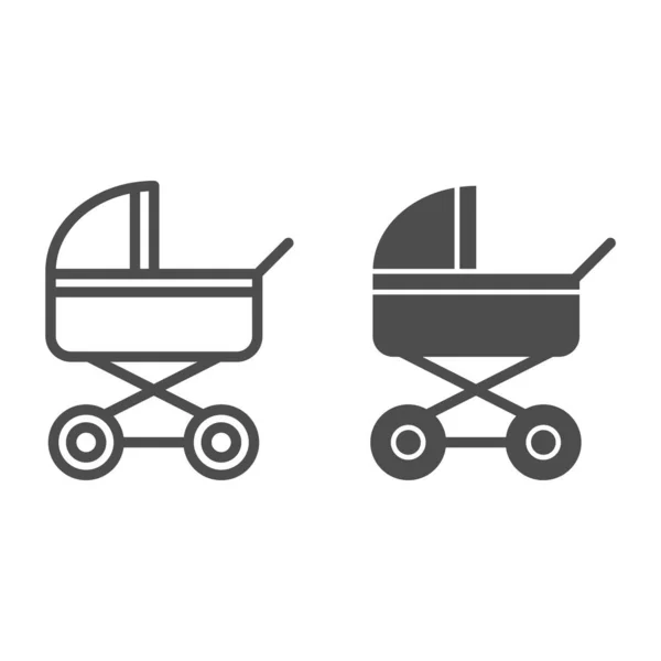 Baby kinderwagen lijn en glyph pictogram. Babywagen vector illustratie geïsoleerd op wit. Pram outline stijl ontwerp, ontworpen voor web en app. Eps 10. — Stockvector