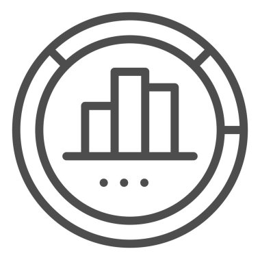 Diyagram dairesi ve histogram çizgisi simgesi. Ticari bilgi grafikleri sembolü, beyaz arkaplanda ana hatlı resim çizimi. Mobil konsept ve web tasarımı için grafik ve grafik çizelgesi. Vektör.