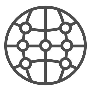 Global teknoloji çizgisi simgesi. Dünya küresi sembolü, beyaz arkaplanda ana hatlı resim çizimi. Mobil konsept ve web tasarımı için sosyal ağ iletişim işareti. Vektör grafikleri.