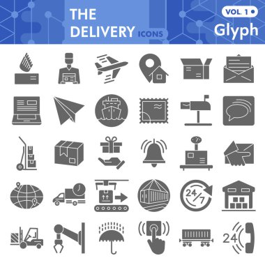 Katı simge seti, Lojistik semboller koleksiyon ya da vektör çizimleri. Bilgisayar ağı için gönderme işaretleri, beyaz arkaplanda izole edilmiş glyph pictogram biçimi paketi, 10 Pound.