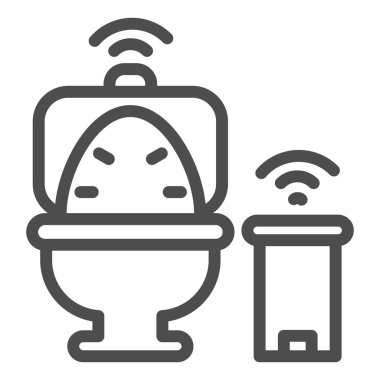 Akıllı tuvalet ve çöp kutusu ikonu, akıllı ev sembolü, uzaktan kumandalı ev teknolojisi vektör işareti beyaz arka plan, tuvalet ya da tuvalet aleti ikonu ana hatlarıyla. Vektör grafikleri.