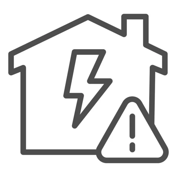 Relâmpago de eletricidade da casa com cautela ícone de linha triangular, símbolo da casa inteligente, sinal de vetor de energia doméstica no fundo branco, relâmpago dentro do ícone do edifício em estilo esboço. Gráfico vetorial . —  Vetores de Stock