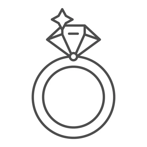 Diamond ring thin line icon. Ring with gemstone vector illustration isolated on white. Jewel outline style design, designed for web and app. Eps 10. — Stock Vector