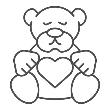 Oyuncak ayı ince çizgi ikonu. Pelüş oyuncak vektör çizimi beyaza izole edildi. Çocuk oyuncağı tasarımı, web ve uygulama için tasarlanmış. Eps 10.