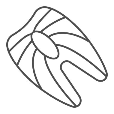 Kırmızı balık bifteği ince çizgi ikonu. Balık eti çizimi beyaza izole edilmiş. Balık fileto tasarımı, web ve uygulama için tasarlanmış. Eps 10.