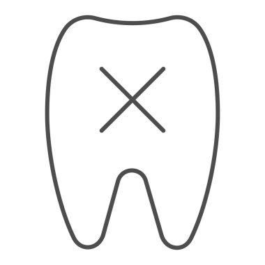 Gevşek diş ince çizgi simgesi. Kayıp diş vektörü illüstrasyonu beyazda izole edilmiş. Diş hekimliği tasarımı, web ve uygulama için tasarlandı. Eps 10.
