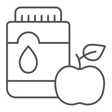 Elma ince çizgi ikonlu gargara. Ağız antiseptik vektör çizimi beyaza izole edilmiş. Diş sağlığı tasarımı, web ve uygulama için tasarlanmış. Eps 10.