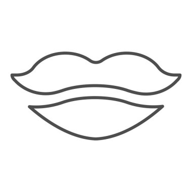 Dudaklar ince çizgi ikonu. Ağız vektör illüstrasyonu beyaza izole edildi. Kız dudakları web ve uygulama için tasarlanmış tasarım tasarımı. Eps 10.
