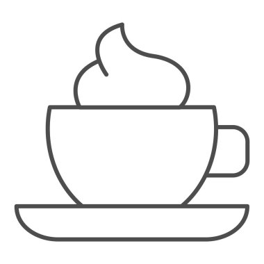 Krema ince çizgi ikonlu kahve fincanı. Köpük vektör illüstrasyonlu kahve fincanı beyaza izole edilmiş. Web ve uygulama için tasarlanmış tasarım tasarımı için. Eps 10.