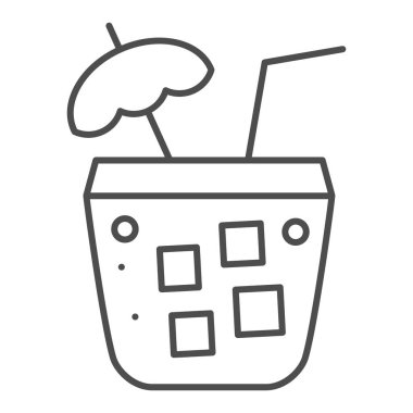 Tekila gündoğumu ince çizgi ikonu. Beyaz üzerine izole edilmiş şemsiye vektör illüstrasyonlu kokteyl. Web ve uygulama için tasarlanmış tasarım tasarımı için. Eps 10.