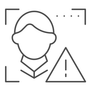 Yüz tanıma sistemi, ince çizgi simgesi. Yüz taraması dikkat vektör çizimi beyaza izole edildi. Biyometrik yetkilendirme ana hatları dsign, web ve uygulama için tasarlandı. Eps 10.