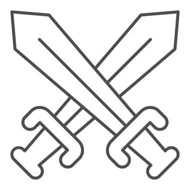 Çapraz kılıçlar ince çizgi simgesi. Bıçaklar vektör illüstrasyonunu beyaza izole etti. Savaş tasarımı, web ve uygulama için tasarlanmış. Eps 10.