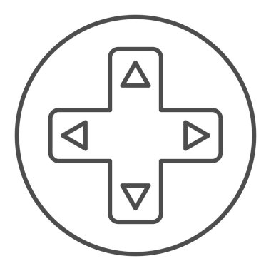 Okları ince çizgi simgesi olan Joystick düğmesi. Game pad düğmeleri vektör illüstrasyonunu beyaza izole etti. Oyun paneli tasarımı, web ve uygulama için tasarlandı. Eps 10.