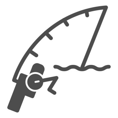 Balıkçı oltası simgesi. Dönen vektör çizimi beyaza izole edildi. Balıkçılık ekipmanları kabartma tasarımı, ağ ve uygulama için tasarlanmış. Eps 10.