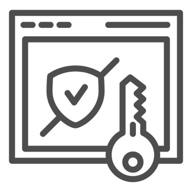 Doğrulanmış güvenli alan çizgisi simgesi. Bilgisayar yetki vektör illüstrasyonu beyazda izole edildi. Web ve uygulama için tasarlanmış anahtar ana hatlı tasarımı olan bilgisayar tarayıcısı. Eps 10.