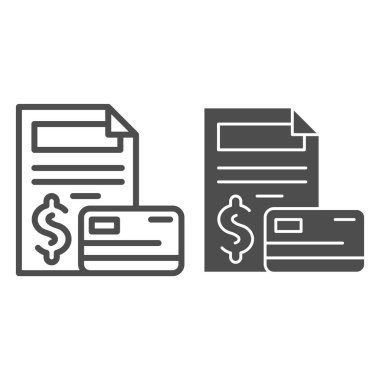 Kontrat, kredi kartı hattı ve sembol. Beyaz üzerine izole edilmiş belge vektör illüstrasyonu. Kayıt tasarımı, web ve uygulama için tasarlandı. Eps 10.