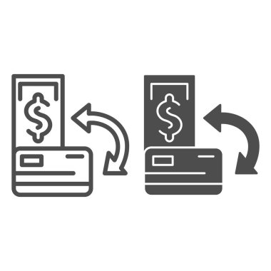 Nakit hat ve kabartma simgesi. Banknote ve kredi kartı çizimleri beyaza izole edildi. Web ve uygulama için tasarlanmış işlem ana hatları tasarımı. Eps 10.