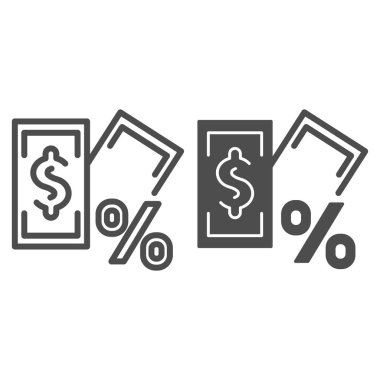 İşaret çizgisi ve simgesi olan banknot. Kredi vektörü illüstrasyonu beyaza izole edildi. Faiz ve para ana hatları tasarımı, web ve uygulama için tasarlandı. Eps 10.