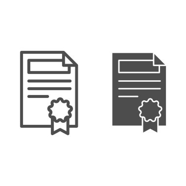 Kontrat çizgisi ve sembol. Beyaz üzerine izole edilmiş pul vektör illüstrasyonlu belge. Anlaşma kağıdı tasarımı, web ve uygulama için tasarlandı. Eps 10.