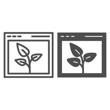 Yaprak çizgisi ve sembol içeren tarayıcı. Web penceresi ve bitki vektör çizimi beyaza izole edildi. Bilgisayar sayfası ve filizlenme tasarımı, web ve uygulama için tasarlanmış. Eps 10.