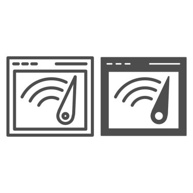 Tarayıcı hız çizgisi ve simge simgesi. Bilgisayar penceresi hız göstergesi çizimi beyaza izole edildi. Web tarayıcı, web ve uygulama için tasarlanmış ok ana hatlı biçim tasarımı. Eps 10.
