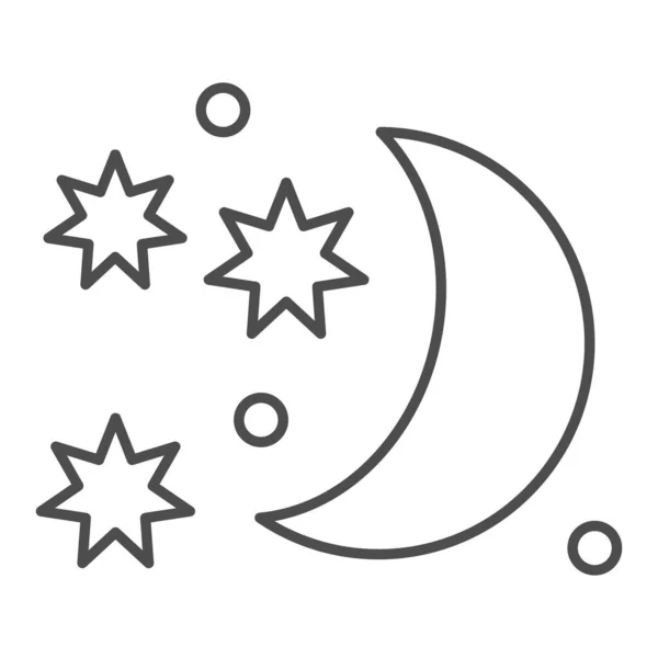 月と星の細い線のアイコン。夜空のベクトル図白で隔離された。ウェブとアプリ用に設計された天体アウトラインスタイルのデザイン。Eps 10. — ストックベクタ