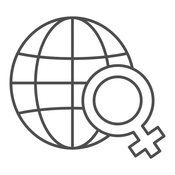 Femme jour mince ligne icône. Terre avec illustration vectorielle de signe de genre isolée sur blanc. Planète avec un design de style de contour de symbole féminin, conçu pour le web et l'application. Eps 10 . — Image vectorielle