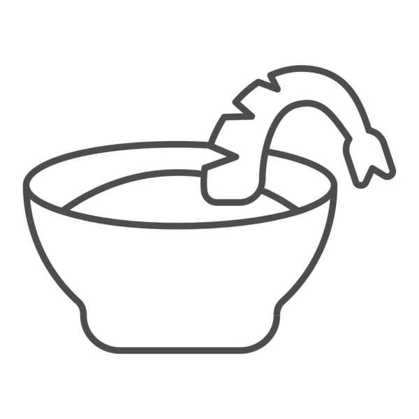 Sopa de camarones icono de línea delgada. Tazón e ilustración vectorial de camarones aislados en blanco. Diseño de estilo de bosquejo de mariscos, diseñado para web y aplicación. Eps 10 . — Vector de stock